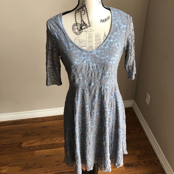 Z Spoke Zac Posen Grey blue lace overlay dress 8 - Picture 2 of 8